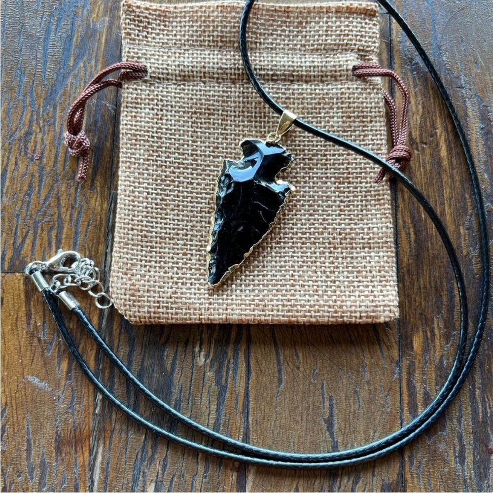 Brand New Black Obsidian Pendant with Gold plated Chain Black Obsidian Necklace